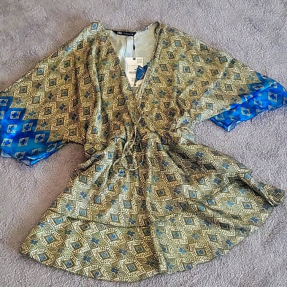 NWT faux wrap kimono dress L Zara